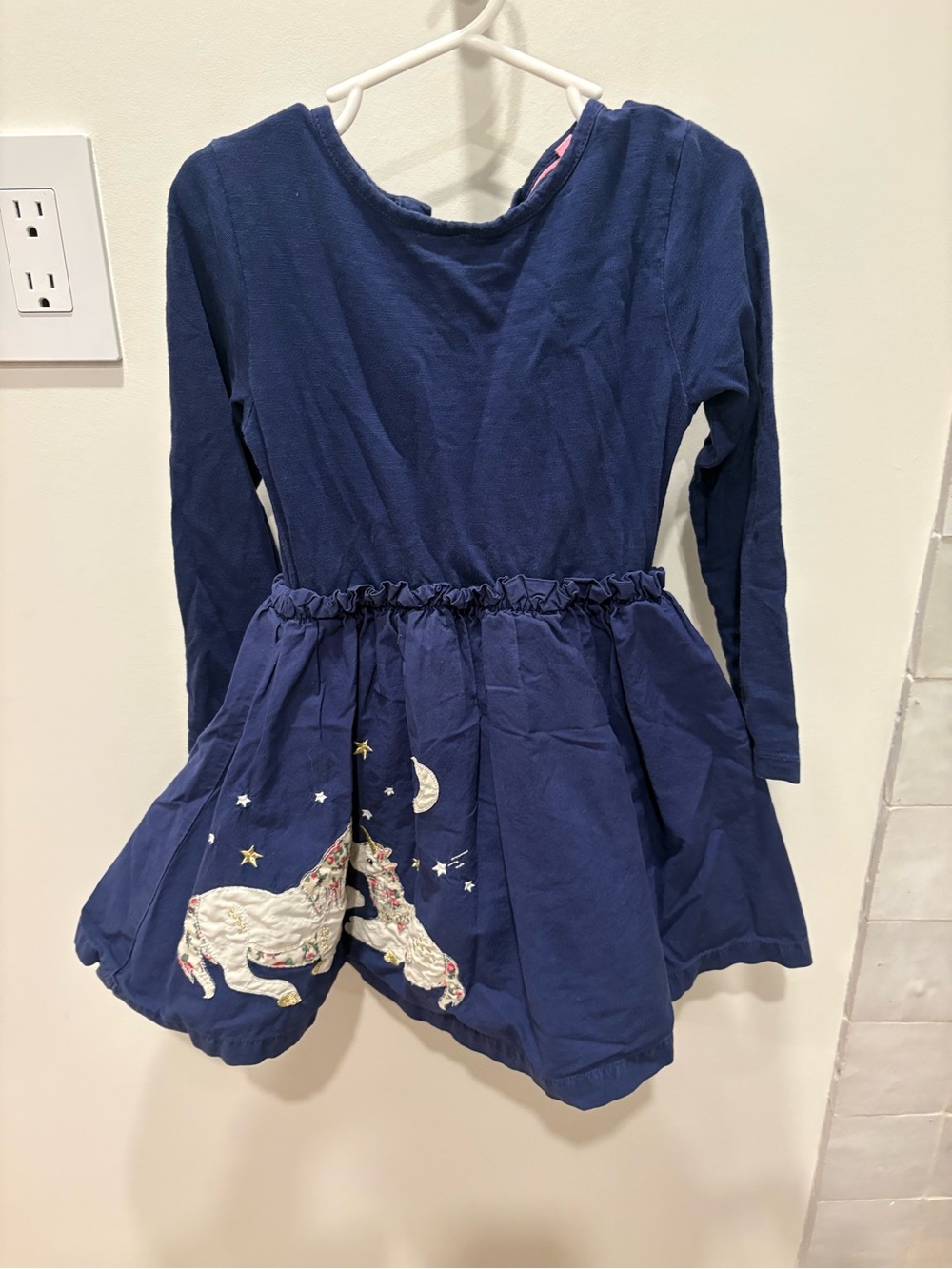 Boden Navy Blue Girls Dress with Pink Trim